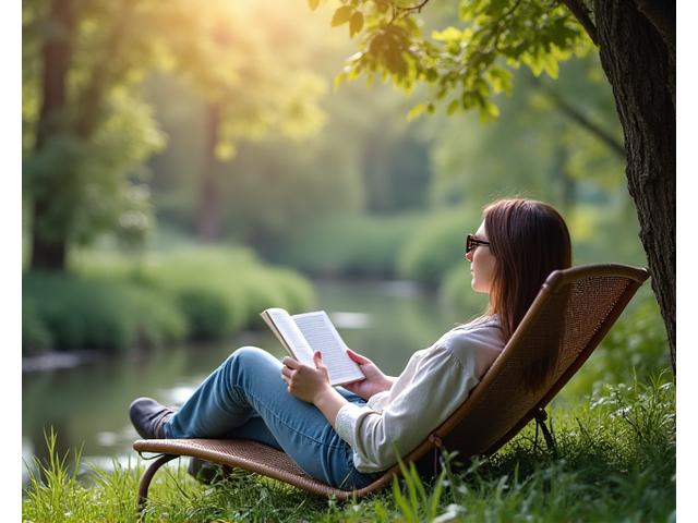 Person relaxing outdoors without a phone, emphasizing digital detox